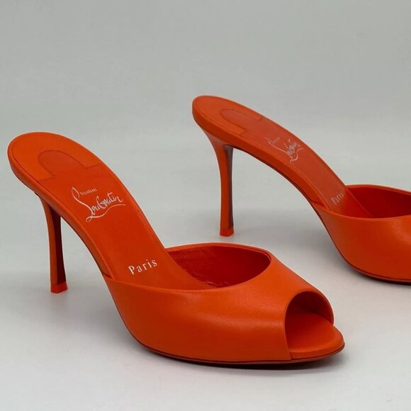Christian Louboutin ME DOLLY 85 Leather Mule Sandals Heels Shoes Vitamine - Picture 8 of 12